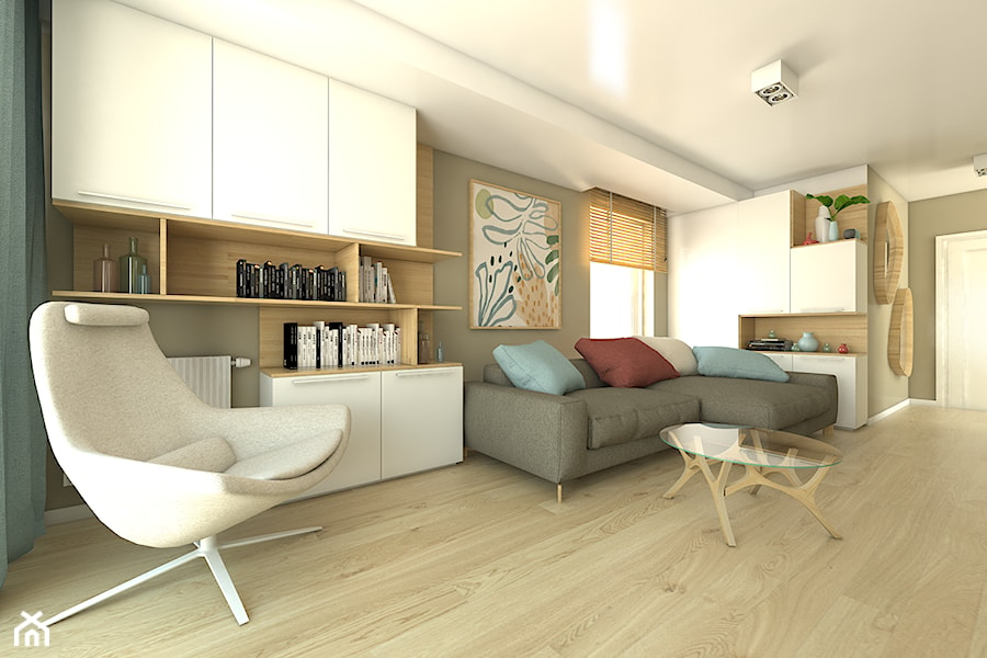 Mieszkanie na Przymorzu - Średni beżowy biały szary salon - zdjęcie od METEOR