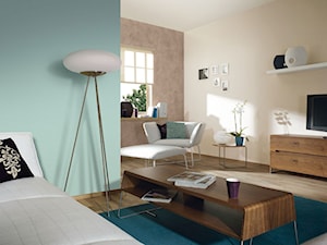 Aranżacje - Mały beżowy brązowy niebieski salon, styl nowoczesny - zdjęcie od Magnat Magia Szlachetnych Barw