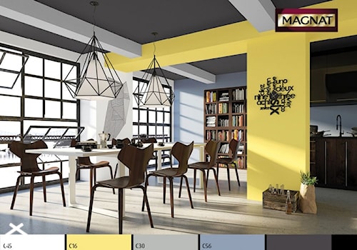 Aranżacje - Duża biała niebieska żółta jadalnia jako osobne pomieszczenie, styl nowoczesny - zdjęcie od Magnat Magia Szlachetnych Barw