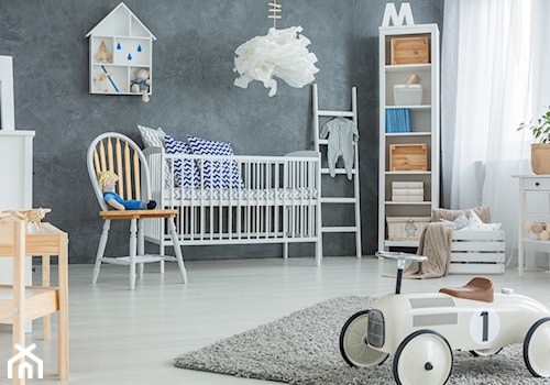 Farby do pokoju dziecięcego - Średni biały szary pokój dziecka dla niemowlaka dla chłopca dla dziewczynki, styl skandynawski - zdjęcie od Magnat Magia Szlachetnych Barw