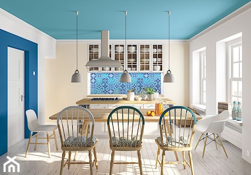 Aranżacje - Średnia beżowa biała niebieska jadalnia w kuchni, styl nowoczesny - zdjęcie od Magnat Magia Szlachetnych Barw