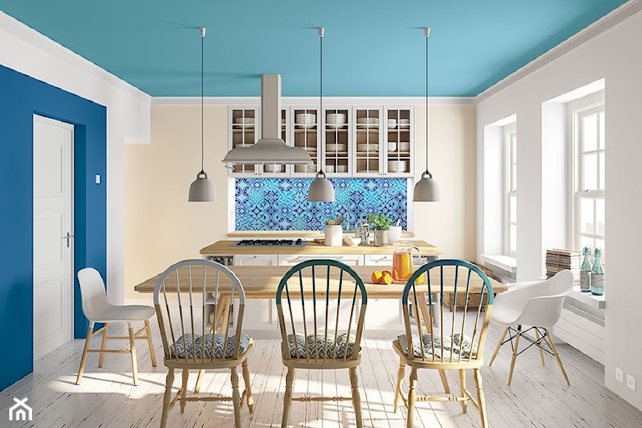 Aranżacje - Średnia beżowa biała niebieska jadalnia w kuchni, styl nowoczesny - zdjęcie od Magnat Magia Szlachetnych Barw