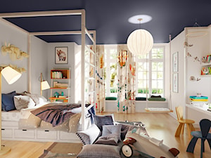 Aranżacje - pokój dziecka - Duży biały szary niebieski pokój dziecka dla dziecka dla chłopca dla dziewczynki, styl nowoczesny - zdjęcie od Magnat Magia Szlachetnych Barw