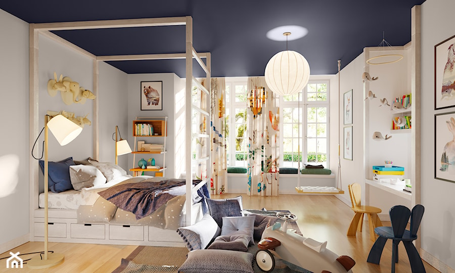 Aranżacje - pokój dziecka - Duży biały szary niebieski pokój dziecka dla dziecka dla chłopca dla dziewczynki, styl nowoczesny - zdjęcie od Magnat Magia Szlachetnych Barw