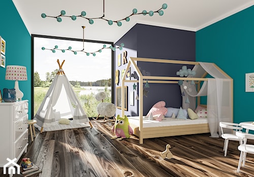 Aranżacje - pokój dziecka - Duży niebieski turkusowy pokój dziecka dla dziecka dla dziewczynki, styl skandynawski - zdjęcie od Magnat Magia Szlachetnych Barw