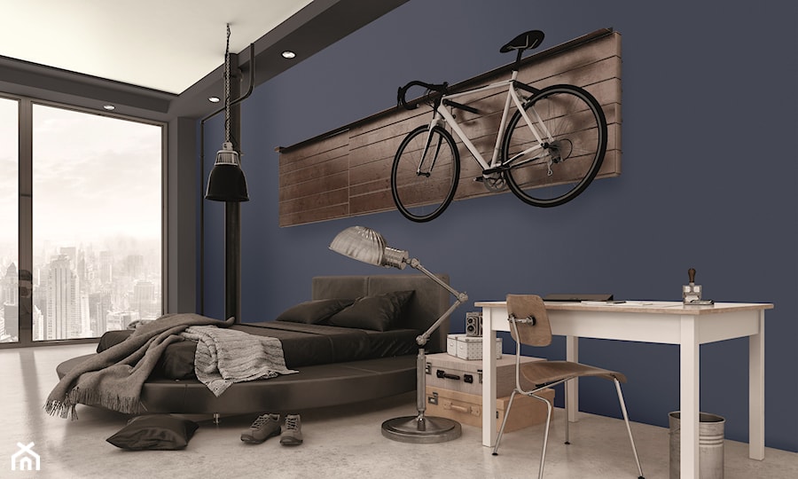 Aranżacje - sypialnia - Duża niebieska z biurkiem sypialnia, styl industrialny - zdjęcie od Magnat Magia Szlachetnych Barw