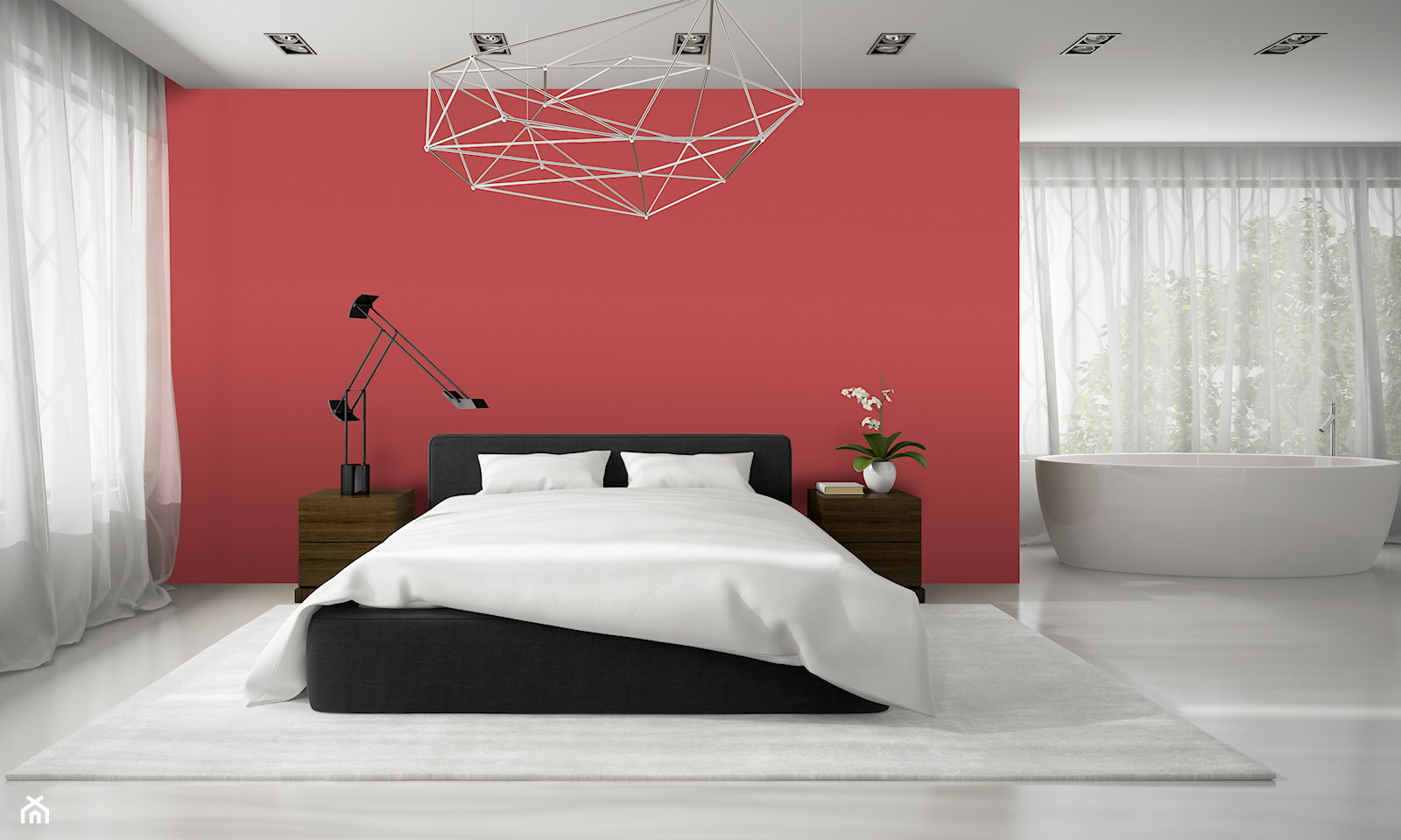 Aranżacje - sypialnia - Duża czerwona sypialnia z łazienką, styl nowoczesny - zdjęcie od Magnat Magia Szlachetnych Barw - Homebook