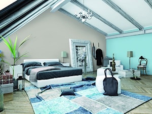 Duża beżowa niebieska sypialnia na poddaszu, styl vintage - zdjęcie od Magnat Magia Szlachetnych Barw