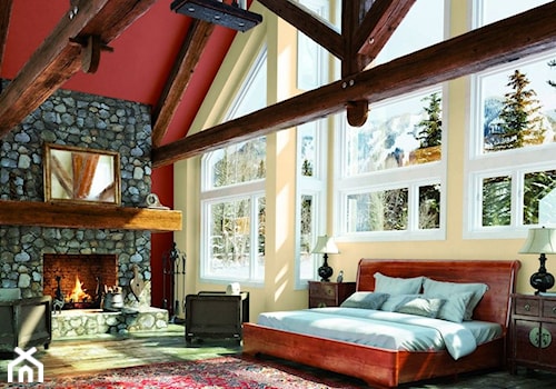Aranżacje - Duża beżowa czerwona sypialnia na poddaszu, styl rustykalny - zdjęcie od Magnat Magia Szlachetnych Barw