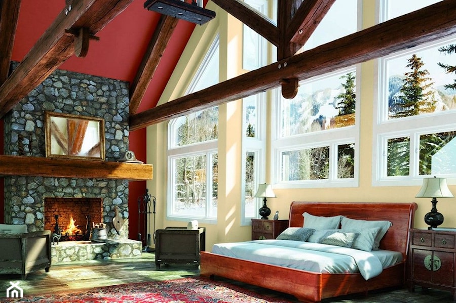 Aranżacje - Duża beżowa czerwona sypialnia na poddaszu, styl rustykalny - zdjęcie od Magnat Magia Szlachetnych Barw