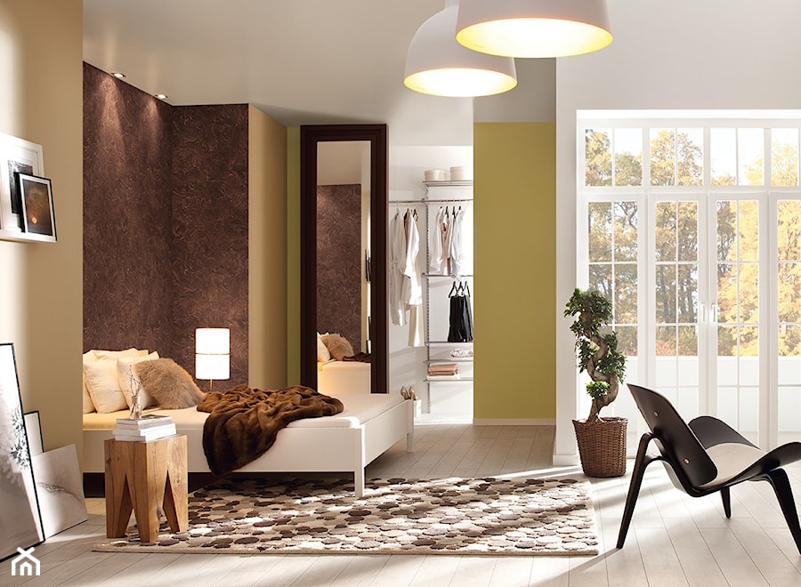 Aranżacje - Średnia beżowa szara sypialnia, styl skandynawski - zdjęcie od Magnat Magia Szlachetnych Barw