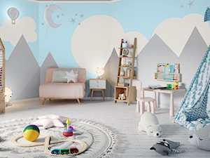 Aranżacje - pokój dziecka - Duży biały szary niebieski pokój dziecka dla dziecka dla dziewczynki, styl nowoczesny - zdjęcie od Magnat Magia Szlachetnych Barw