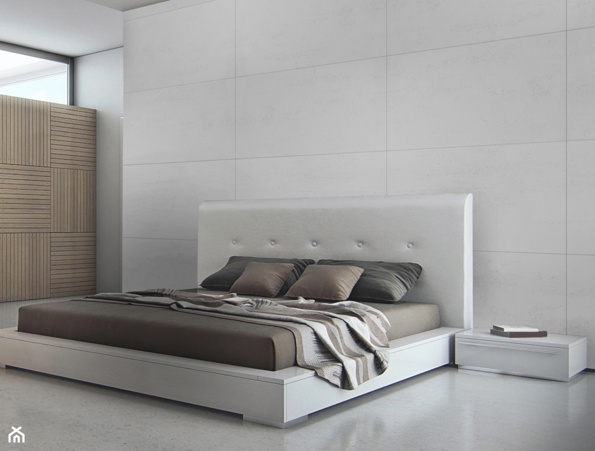 Beton architektoniczny na ścianie w sypialni - zdjęcie od Luxum - Homebook