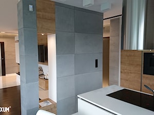 Designerskie mieszkanie z okładziną z betonu architektonicznego. - Kuchnia, styl nowoczesny - zdjęcie od Luxum