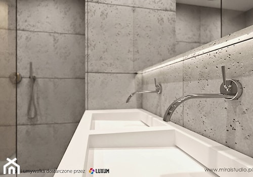 Nowoczesna łazienka - umywalka i beton architektoniczny od LUXUM - Mała średnia z dwoma umywalkami łazienka, styl nowoczesny - zdjęcie od Luxum
