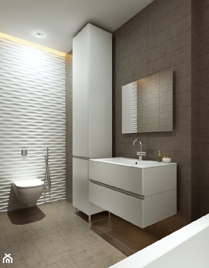 Panele dekoracyjne MDF 3D - Średnia bez okna z lustrem z punktowym oświetleniem łazienka, styl minimalistyczny - zdjęcie od Luxum - Homebook