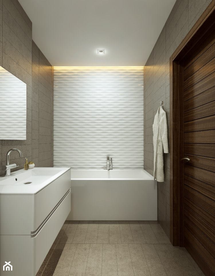 Panele dekoracyjne MDF 3D - Mała bez okna z lustrem z marmurową podłogą z punktowym oświetleniem łazienka, styl nowoczesny - zdjęcie od Luxum