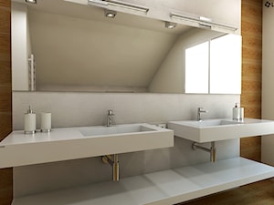 Dwie umywalki z odpływami liniowymi i praktycznym blatem. - Łazienka, styl nowoczesny - zdjęcie od Luxum