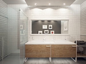 Minimalistyczna łazienka od Luxum - Średnia na poddaszu bez okna z dwoma umywalkami łazienka, styl minimalistyczny - zdjęcie od Luxum