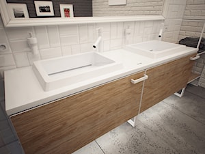 Minimalistyczna łazienka od Luxum - Średnia bez okna z dwoma umywalkami łazienka, styl minimalistyczny - zdjęcie od Luxum