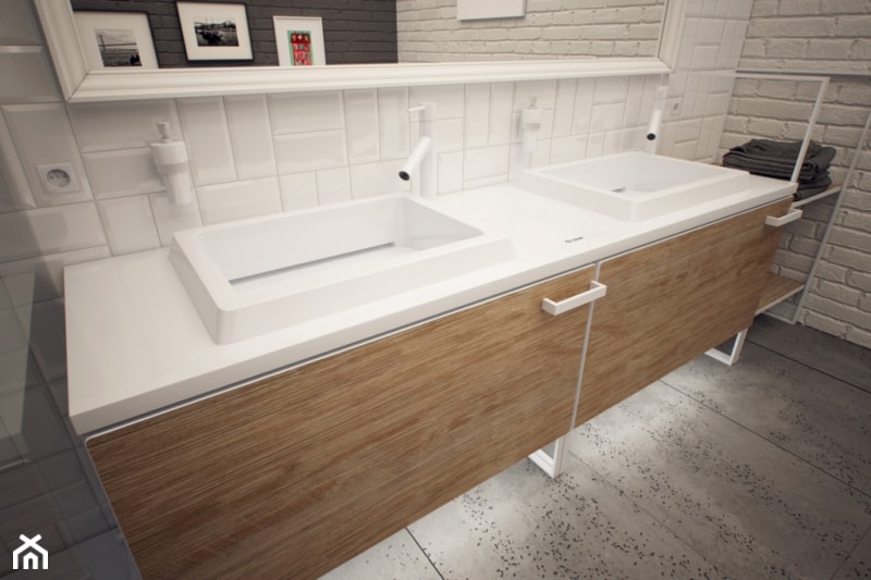 Minimalistyczna łazienka od Luxum - Średnia bez okna z dwoma umywalkami łazienka, styl minimalistyczny - zdjęcie od Luxum - Homebook