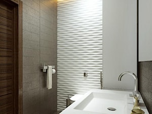 Panele dekoracyjne MDF 3D - Mała biała czarna łazienka w bloku w domu jednorodzinnym bez okna, sty ... - zdjęcie od Luxum