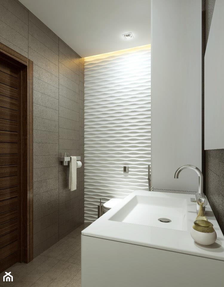 Panele dekoracyjne MDF 3D - Mała bez okna z lustrem z punktowym oświetleniem łazienka, styl nowoczesny - zdjęcie od Luxum - Homebook