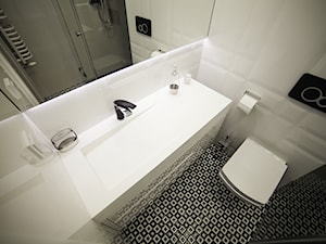 Prostokątna umywalka z odpływem liniowym od Luxum. - Mała bez okna łazienka, styl skandynawski - zdjęcie od Luxum