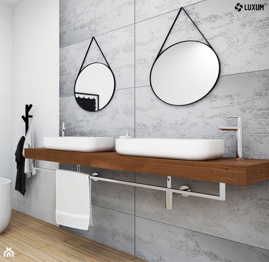 Duża, elegancka łazienka z wanną wolonostojącą. - Łazienka, styl nowoczesny - zdjęcie od Luxum - Homebook