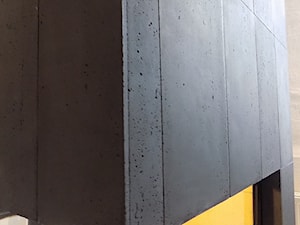 Nowoczesny kominek z obudową w czarnym betonie architektonicznym - zdjęcie od Luxum