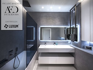 Szara łazienka z umywalką na wymiar od LUXUM. - Łazienka, styl nowoczesny - zdjęcie od Luxum
