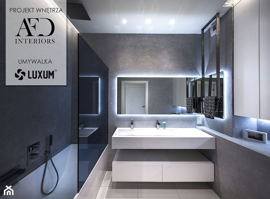 Szara łazienka z umywalką na wymiar od LUXUM. - Łazienka, styl nowoczesny - zdjęcie od Luxum