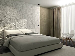 Panele dekoracyjne MDF 3D - Średnia beżowa biała sypialnia z balkonem / tarasem, styl nowoczesny - zdjęcie od Luxum