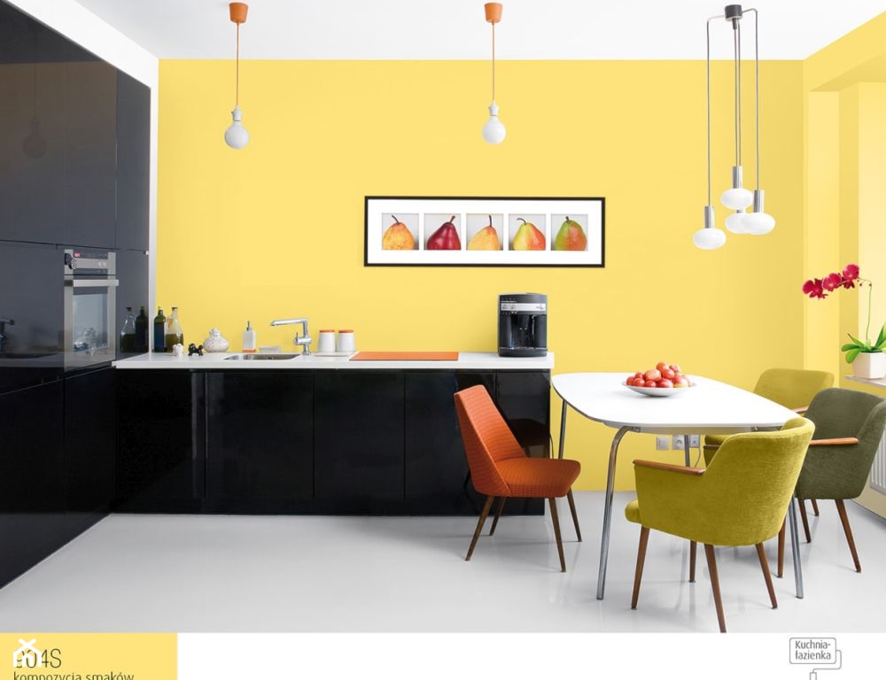żółta kuchnia, żółta ściana w kuchni, kolorowa kuchnia
