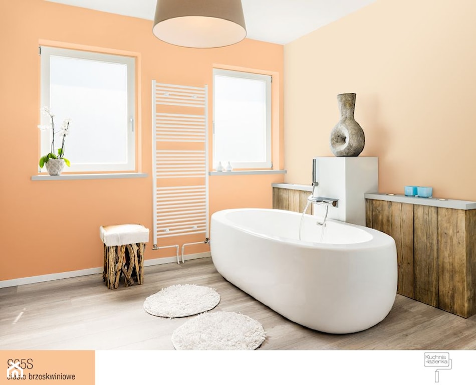 brzoskwiniowe ściany w łazience w stylu mimimalistycznym