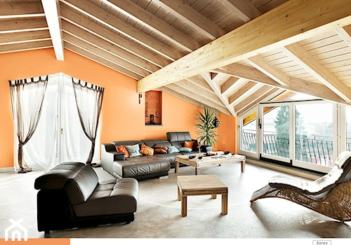 Aranżacje - Duży pomarańczowy salon z tarasem / balkonem, styl nowoczesny - zdjęcie od Śnieżka