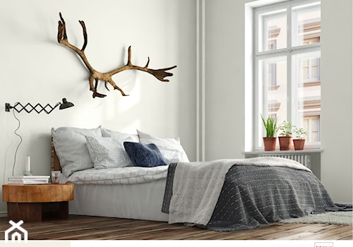 Wnętrze w zimowej tonacji. - Średnia biała sypialnia, styl skandynawski - zdjęcie od Śnieżka
