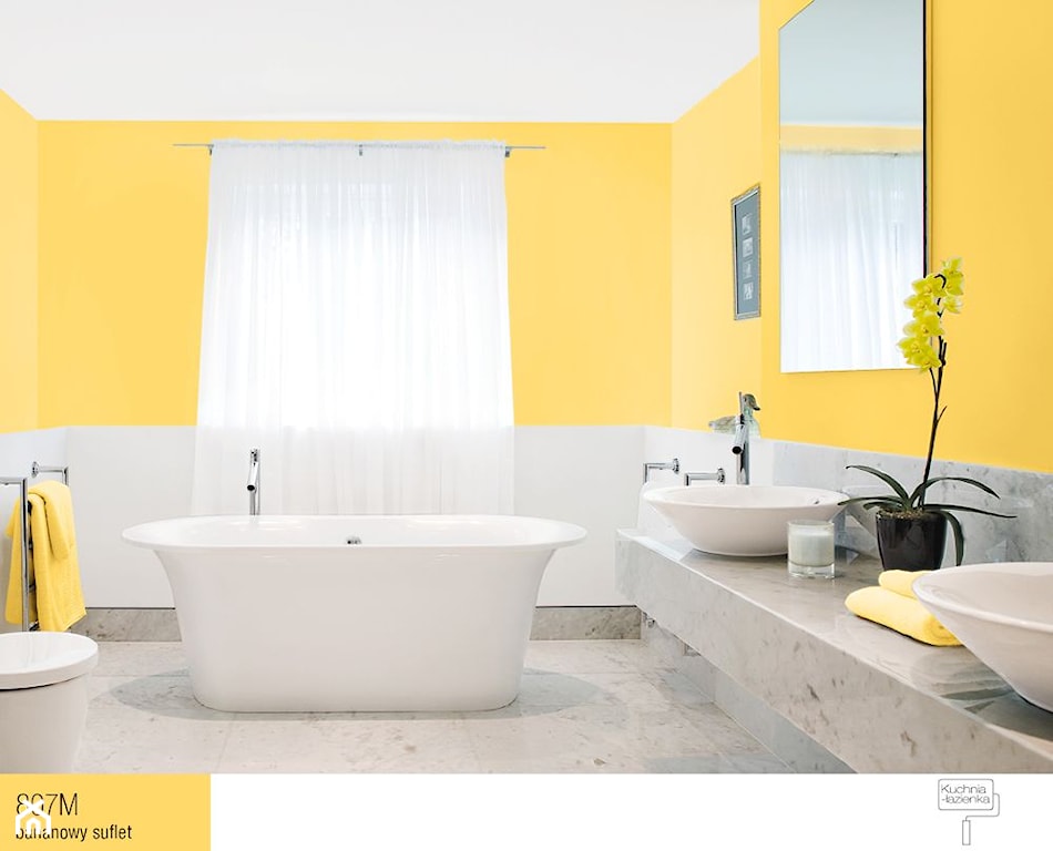 żółte ściany w łazience w stylu minimalistycznym