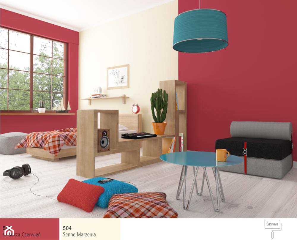 Wisienka na torcie. - Duży beżowy czerwony pokój dziecka dla nastolatka dla chłopca dla dziewczynki, styl nowoczesny - zdjęcie od Śnieżka - Homebook