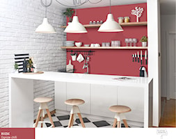 Wisienka na torcie. - Mała otwarta biała czerwona z lodówką wolnostojącą kuchnia jednorzędowa, styl ... - zdjęcie od Śnieżka - Homebook