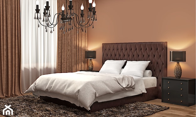 klasyczna sypialnia, brązowe tapicerowane łóżko
