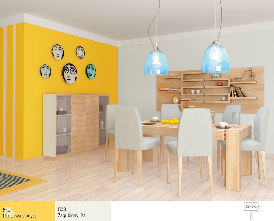Aranżacje - Średnia szara żółta jadalnia jako osobne pomieszczenie - zdjęcie od Śnieżka