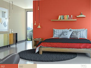 Aranżacje - Średnia czerwona szara sypialnia z balkonem / tarasem - zdjęcie od Śnieżka
