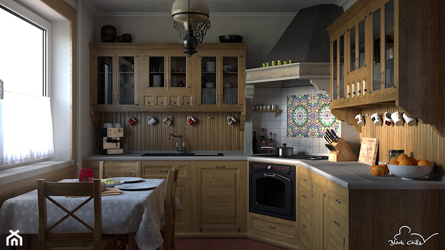 Kuchnia rustykalna z kamiennym blatem - zdjęcie od Black Chilla Design Studio