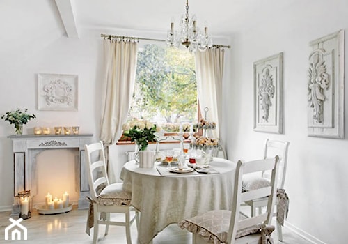 Mała biała jadalnia jako osobne pomieszczenie, styl prowansalski - zdjęcie od Judyta