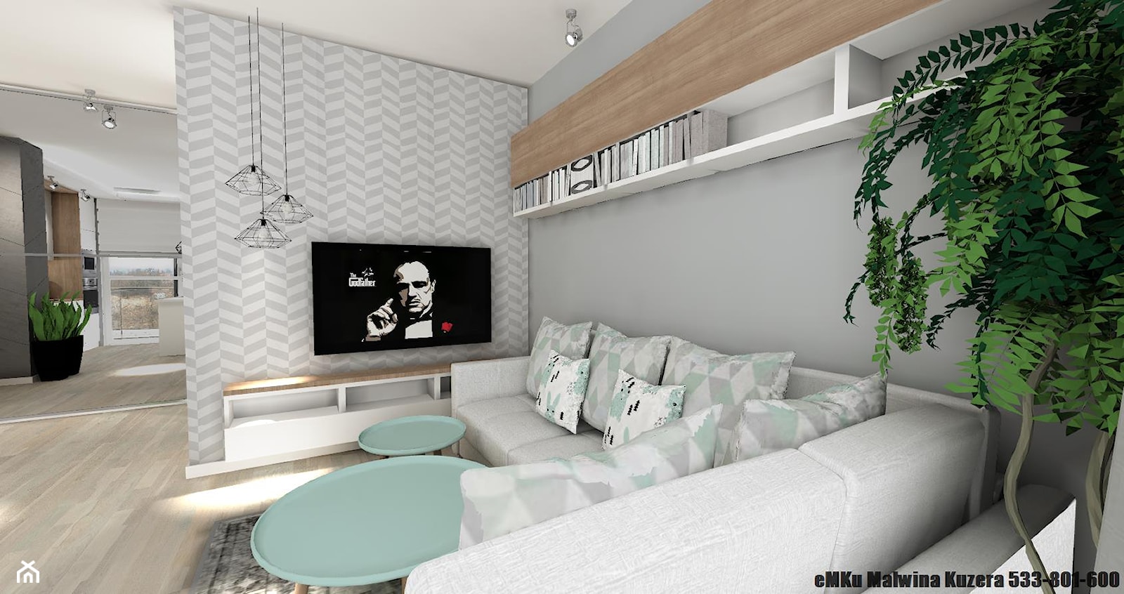 Mieszkanie Kielce III - Mały biały szary salon, styl skandynawski - zdjęcie od EMKU - Homebook
