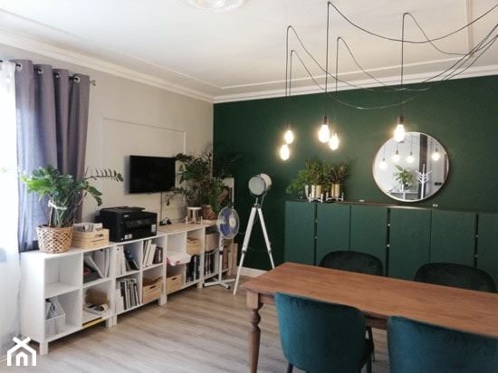 BIURO PROJEKTOWE - Duże w osobnym pomieszczeniu białe zielone biuro, styl rustykalny - zdjęcie od EMKU