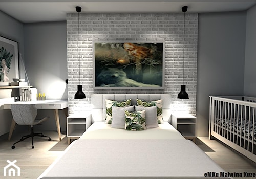 Mieszkanie Kielce III - Średnia szara z biurkiem sypialnia, styl skandynawski - zdjęcie od EMKU