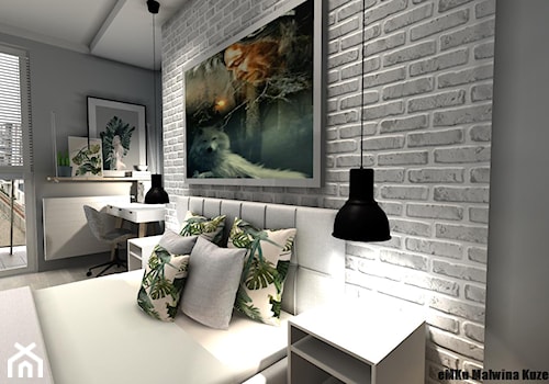 Mieszkanie Kielce III - Średnia szara z biurkiem sypialnia z balkonem / tarasem, styl skandynawski - zdjęcie od EMKU