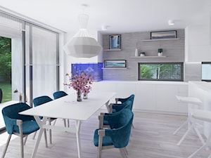 White Cherry projekt przestrzeni dziennej z kuchnią w domu wolnostojącym - Jadalnia, styl minimalistyczny - zdjęcie od NONOVIZ STUDIO